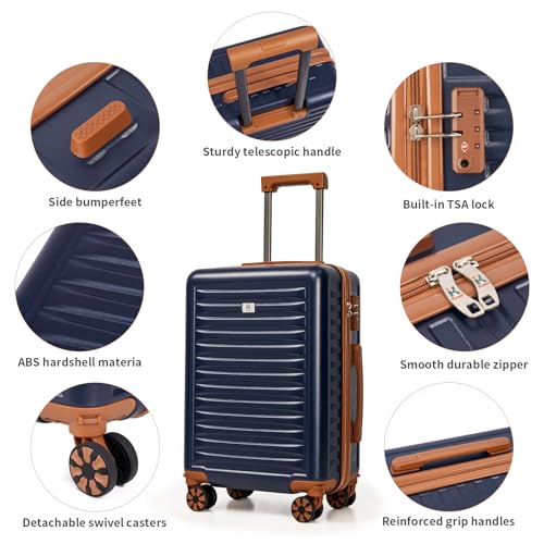 KUNEL Luggage Sets 5 Piece Suitcases with Wheels,ABS Hard Case Suitcases with Spinner Wheels, TSA Lock, Durable Travel Luggage