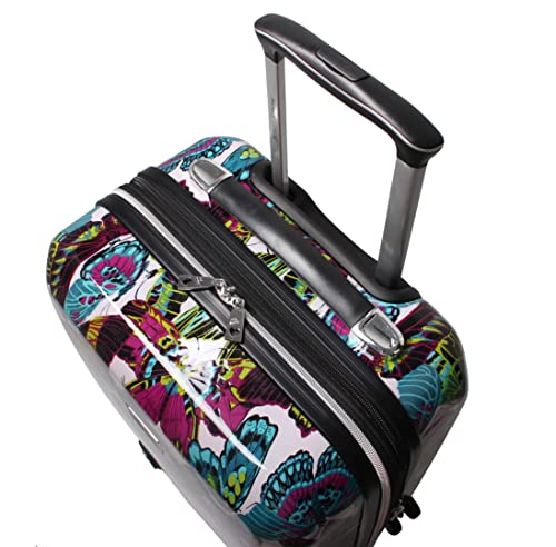 Betsey Johnson 26 Inch Checked Luggage Collection - Expandable Scratch Resistant (ABS + PC) Hardside Suitcase - Designer Lightweight Bag with 8-Rolling Spinner Wheels (Magenta Butterfly, 26IN)