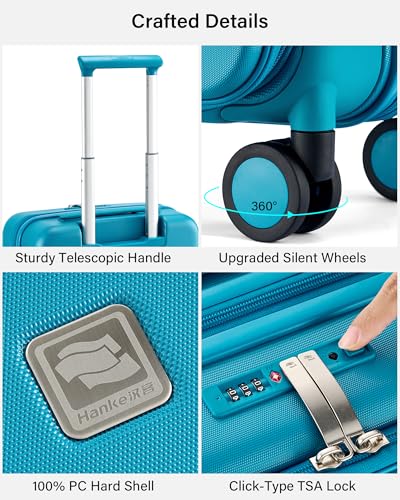 Hanke Hardside Expandable Checked Luggage, 24 Inch Top Opening Trunk Luggages with Spinner Wheels, All-PC Hard Shell Suitcase, Lightweight TSA Checked-Medium(Caribbean Blue, 83L)