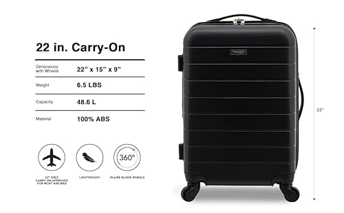 Wrangler Smart Spinner Hardside Luggage, 22-Inch Carry-On, Black