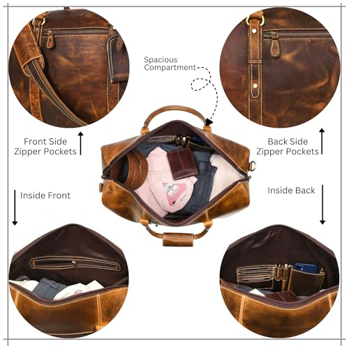 Aaron Leather Goods – Full Grain Leather Duffel Bags for Travel, Weekend, Overnight, and Sports Gym | Stylish Bags for Men and Women.