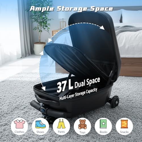 Lavoker Scooter Suitcase for Kid & Adult Foldable 2 in 1 Ride on Carry on Travel Hardshell Trolley Scooter Luggage With Wheels 20"