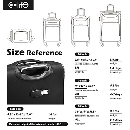Coolife Luggage 4 Piece Set Suitcase TSA Lock Spinner Softshell lightweight (dark green)