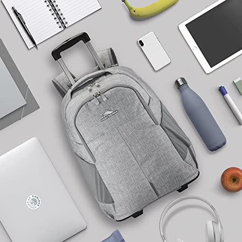 High Sierra Powerglide Pro Wheeled Daypack Backpack with 360 Degree Reflectivity, Telescoping Handle, Dual Side Pockets, and Laptop Sleeve, Fits Most 15.6" Laptops, 40L, Silver Heather