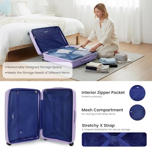 New York XPress 3 Piece Luggage Set w/TSA LOCK,PC Hardside Suitcase Set w/Double Spinner Wheels,Expandable 20%,Luggage Sets,Lightweight Rolling Suitcase for Men/Women（Lavender,20in/25in/29in）