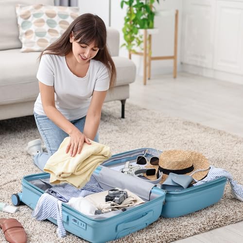 Nazhura Luggage Set, 3-Piece Hardside Suitcase Set, 20-inch Carry On, 24-inch, 28-inch Luggage (Blue)