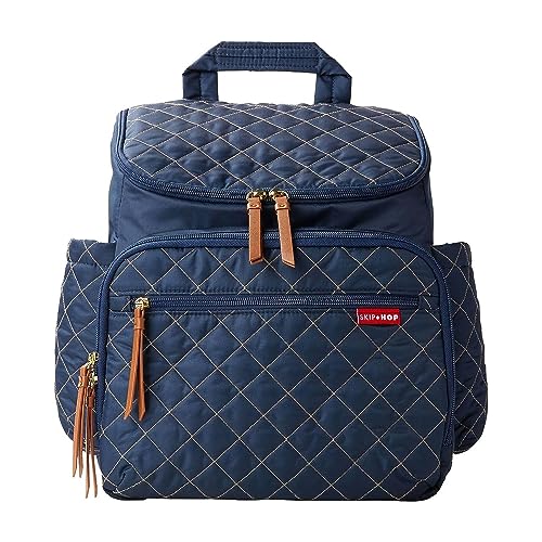 Skip Hop Diaper Bag Backpack: Forma, Multi-Function Baby Travel Bag with Changing Pad & Stroller Attachment, Navy & On-The-Go Wipes Dispenser, Grab & Go, Grey