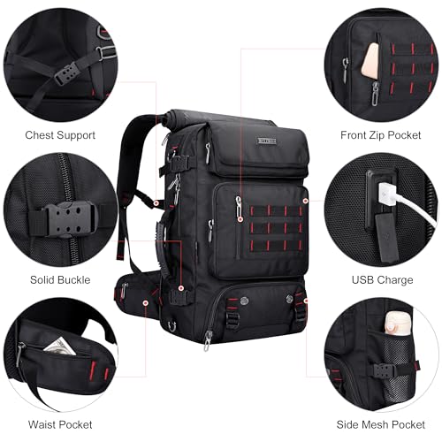 WITZMAN Carry on Travel Backpack for Men Women Airline Approved Convertible Nylon Duffle Backpack Luggage Bag (B682 Black)