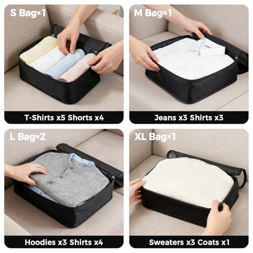 BAGAIL 9 Set Packing Cubes with Packing List Luggage Packing Organizers for Travel Accessories (Black)