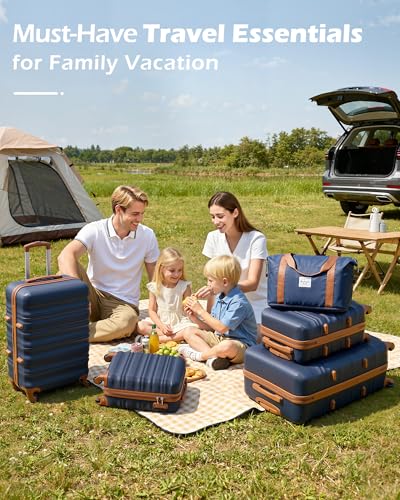 LONG VACATION Luggage Set 6 Piece Luggage ABS hardshell TSA Lock Spinner Wheels Luggage Carry on Suitcase (NAVY, 6 piece set)