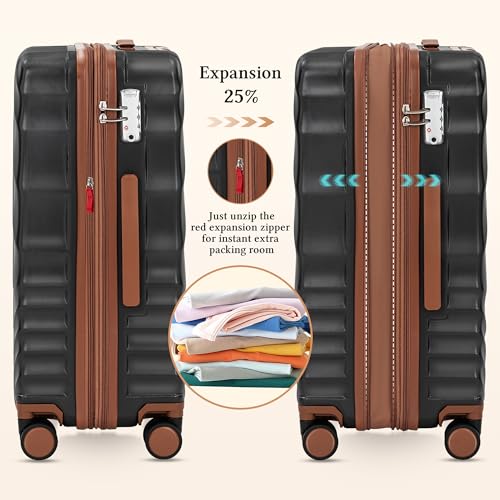 Rosamo 6 piece Luggage Set Expandable Suitcase 22x14x9 Airline Approved Carry on, ABS Hard Case Suitcases with Spinner Wheels, TSA Lock, (Black)