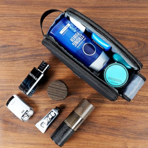 ZEEMO Travel Toiletry Bag for Men, Medium Water-Resistant Double-Sided Full-Open Dopp Kit, Versatile Organizer for Shower and Hygiene Accessories, Bathroom Essentials, Cosmetics, Black