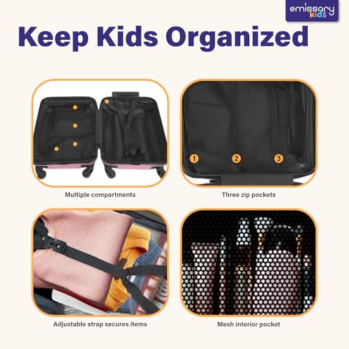 emissary Kids Suitcase for girls, 16" Hardside Unicorn Kids Luggage Set with Spinner Wheels and Backpack, Children Carry on Girls Suitcase Toddler Travel Rolling Luggage Gifts Airline Approved