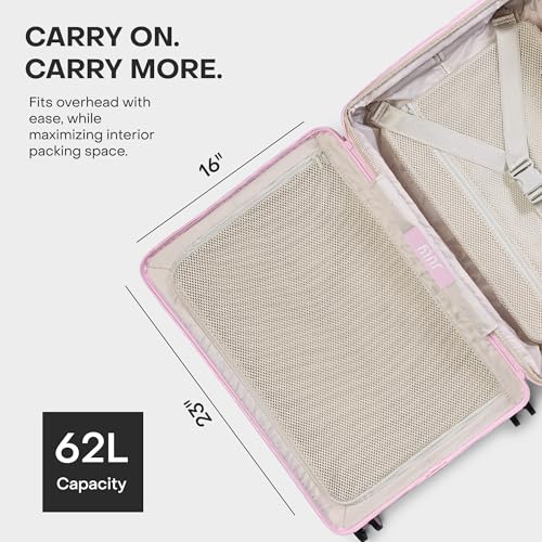 July Carry On Max Expandable - 21.5" Airline Approved Carry On Luggage with Travel Tote, Rolling Suitcase for Men & Women - TSA Lock Spinner Suitcase, Silent Wheels, Expansion Zip - Blush Pink