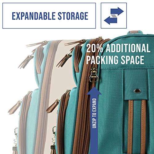 Steve Madden Designer Luggage Collection - Lightweight 24 Inch Expandable Softside Suitcase - Mid-size Rolling 4-Spinner Wheels Checked Bag (Harlo Teal Blue)