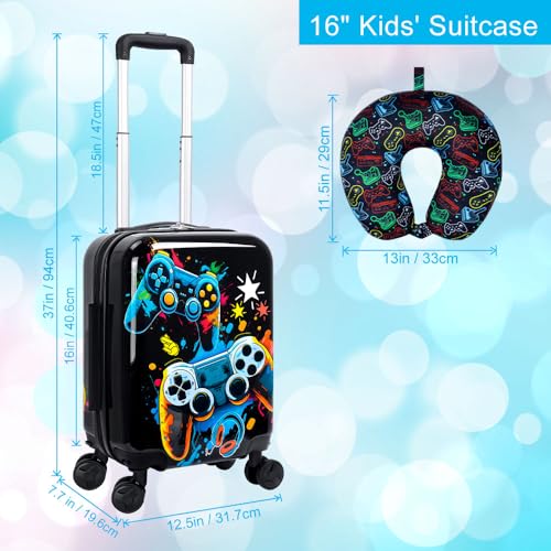 UFNDC Lightweight Hardshell Spinner Kids Suitcase Set 2PCS with Wheels - Airplane Approved Carry-On Luggage for Boys & Children Ages 3-10, Fun Game Rolling Suitcases for Elementary Toddler Travel