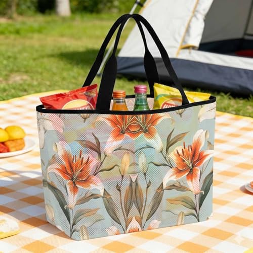 Lily Flower Mesh Beach Bag Tote Waterproof Sandproof,Watercolor Country Blooms Spring Botanical Art Pool Bag Beach Essential