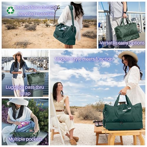 Ricardo Beverly Hills Avalon Drop-Bottom Weekender Duffel Stylish Tote Bag for Women, Carry On Luggage & Travel Essentials (Juniper Green, 38L)