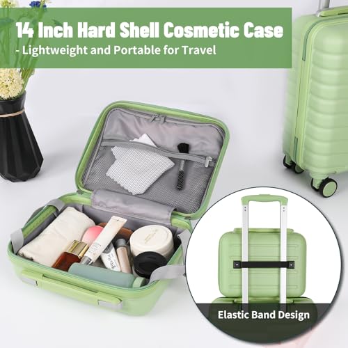 WireHot 5-Piece Luggage Set, Lightweight ABS+PC Hard Shell Suitcase with YKK Zipper & TSA Lock for Family, Avocado Green, 14in/18in/20in/24in/28in