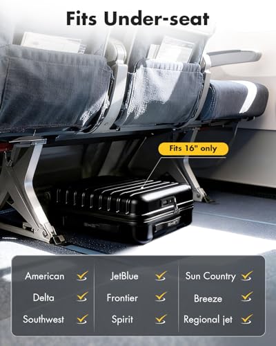 Lekesky 16 Inch Underseat Carry On Luggage Airline Approved, Small Hard Shell Suitcase with TSA Lock Spinner Wheels, Lightweight Personal Item Carry-On for Travel, Black
