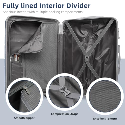 LARVENDER 3-Piece Carry On Luggage Set for Women,Hard Shell Suitcase 20Inch Carry On Luggage 22x14x9 Airline Approved, Spinner Wheel and TSA Lock（Navy 20Inch/DB/TB）