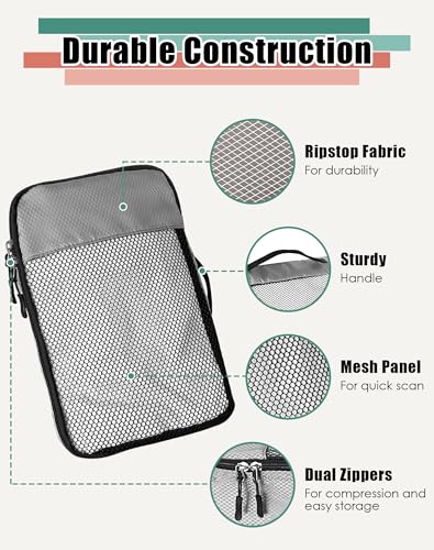 WTREE 4-Piece Packing Cubes Travel Accessories Set for Suitcases - Luggage Organizer Bags with Double Zipper - Mesh Top - Small/Medium/Large/Slim - Grey