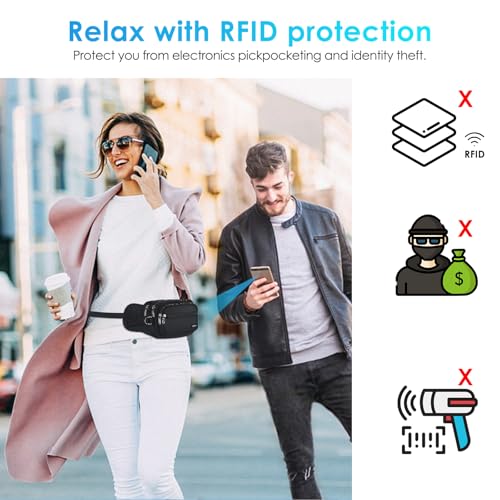 AGPTEK Fanny Pack for Women Men, RFID Large Capacity Waist Wallet Bag, Adjustable & Water Resistant Bum Belt Pouch for Travel, Running, Shopping, Hiking, Dog Walking, Cycling, Climbing-Black
