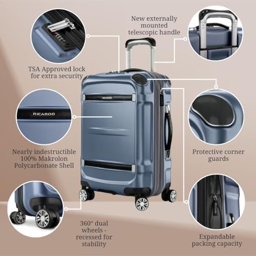 Ricardo Beverly Hills Rodeo Drive 2.0 Hardside 4 Wheel Spinner, TSA Lock, Lightweight Suitcase, Unisex, Stylish (Arctic Blue, 21-Inch Carry-On)