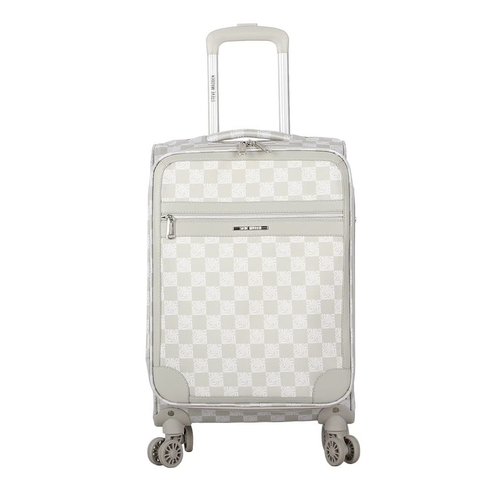 Steve Madden Designer Luggage Collection - Lightweight Softside Expandable Suitcase for Men & Women - Durable 20 Inch Carry On Bag with 4-Rolling Spinner Wheels (Chalet Light Grey, 20in)