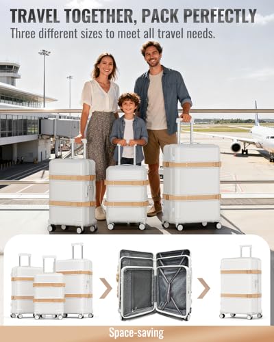 Joyway Luggage Sets 3 Piece with Spinner Wheels, Hardside Suitcase Set with TSA Lock and YKK Zipper for Travel, 20" Expandable Carry On, 24" and 28" Suitcases, White