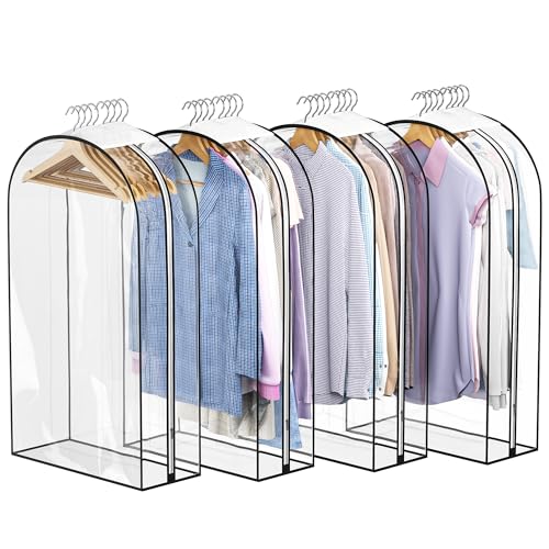 Liuoud Clear Garment Bags for Hanging Clothes 10” Gusseted, Suit Bags for Closet Storage, Hanging Plastic Clothes Cover for Coat, Dress, Fur, Shirt, 4 Pack, 40” Long