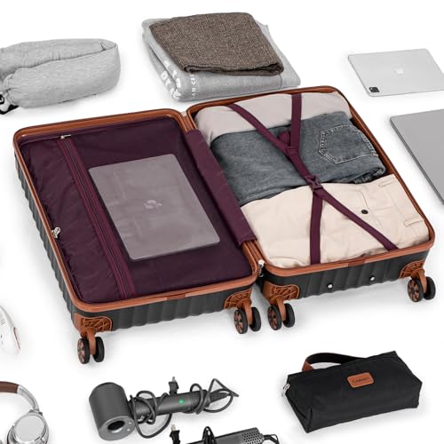 Cosbarn Luggage Sets 5 Piece with TSA Lock Spinner Wheels, Unisex Hard Case ABS Suitcase Set, Hardshell Lightweight Waterproof Travel Hardside Suitcases with Wheels for Women Men, Black