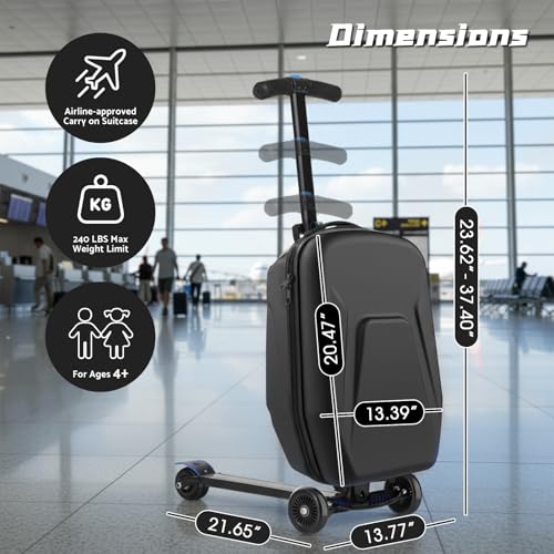 Lavoker Scooter Suitcase for Kid & Adult Foldable 2 in 1 Ride on Carry on Travel Hardshell Trolley Scooter Luggage With Wheels 20"