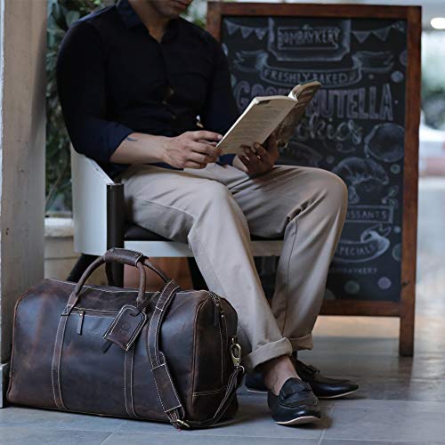 Handmade Leather Carry On Bag - Airplane Underseat Travel Duffel Bags By Rustic Town (Mulberry) Medium