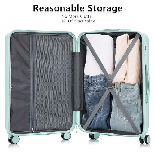 Merax Luggage Sets, ABS Hardside Suit case Spinner Wheels Combination Lock Lightweight, Milky Blue, 20/24/28 Inch