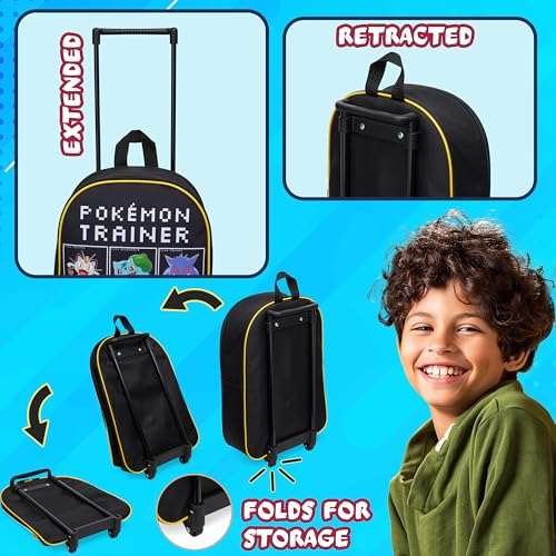 Pokemon Kids Foldable Trolley Suitcase 15”, 10.5 Litres 2 Wheels Black (S/15inch -10.5L, Black/Multi)