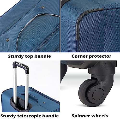 Coolife Luggage 4 Piece Set Suitcase TSA Lock Spinner Softshell lightweight(black+blue)