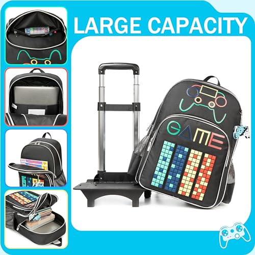 Meetbelify Backpack with Wheels for Boys Rolling Backpack Kids School Bag with Lunch Box Set for Elementary Student Travel Suitcase Laptop Luggage for Boys Age 6-8