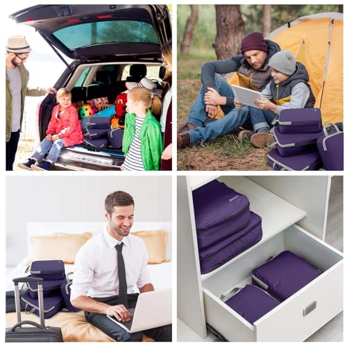Gonex Compression Packing Cubes, 4pcs Expandable Storage Travel Luggage Bags Organizers (Purple)