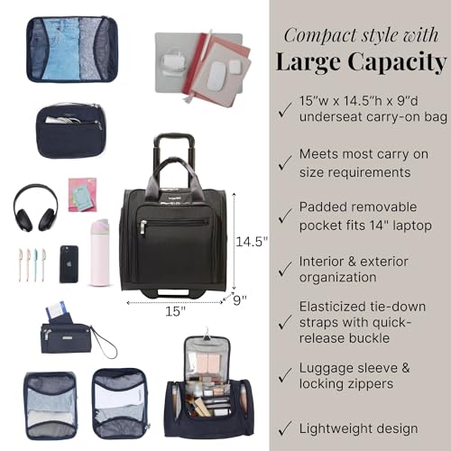 Baggallini 2 Wheel Underseater Carry-On - Lightweight Travel Weekender Luggage