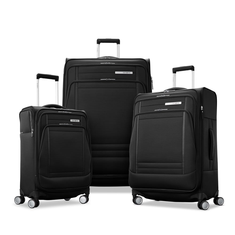 Samsonite UpLIFT Lightweight Large Checked Softside 3-Piece Luggage Set with Spinner Wheels - Expandable - Airline-Approved, Polyester Soft Suitcase for Ultra Light Travel - Black