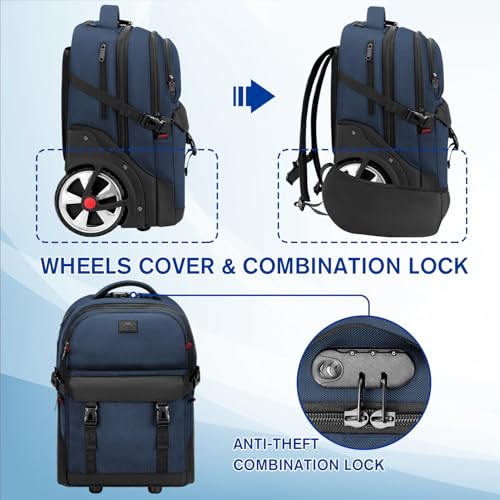 MATEIN Rolling Backpack with Wheels, Roller Backpack for Men Women, Blue