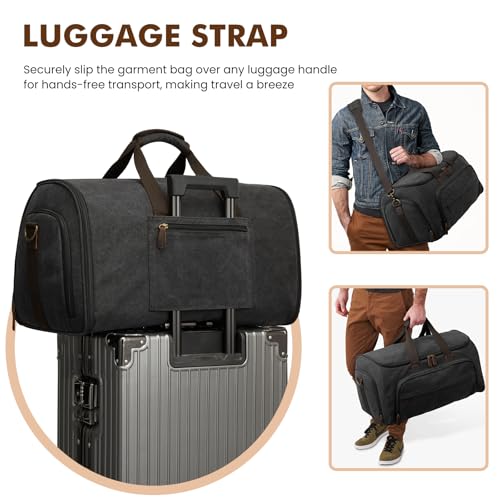 S-ZONE Carry On Garment Bag for Travel Convertible Garment Duffle Bag Suit Bags for Men Women Travel 2 in 1 Hanging Suitcase Business Travel Bag with Toiletry Bag, Black, 50l