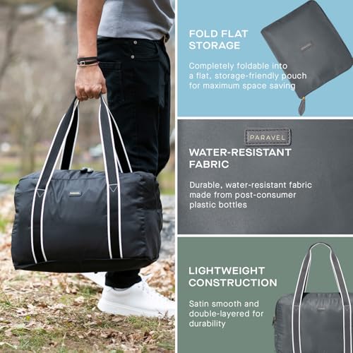 Foldable Duffle Bag for Travel | Lightweight, Water-Resistant Carry On Bag | Sustainable and Durable Nylon, Flatiron Grey