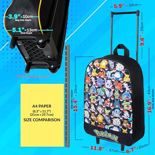 Pokemon Kids Foldable Trolley Suitcase 15”, 10.5 Litres 2 Wheels Black (S/15inch -10.5L, Black Aop)