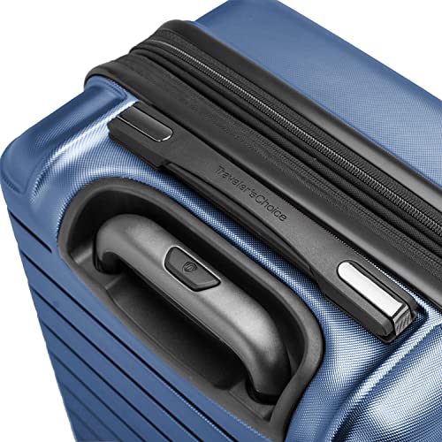 Traveler's Choice Archer Polycarbonate Hardside Spinner Luggage Set, Blue, Carry-On 21-Inch, Tie Down Straps