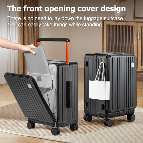 Joyway Hardshell Carry on Luggage with Front Pocket, Lightweight Hardside 20 Inch Suitcase with Spinner Wheels and TSA Lock (Black, Carry on Luggage-20 Inch)
