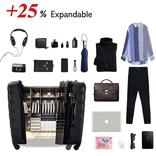 Merax Luggage Set, Lightweight Carry on Luggage Airline Approved, Hard Case with Spinner Wheels,Black, 3 Set