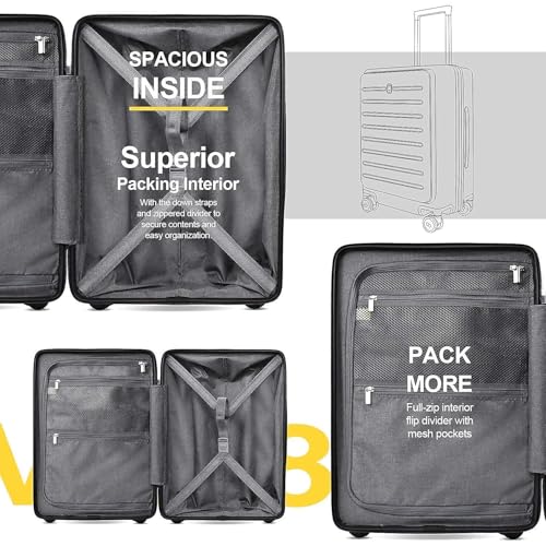 LEVEL8 Road Runner 20" Carry-On Luggage with Front Pocket plus 4 PC Organizer Packing Cubes - Black, 20-Inch Carry-On