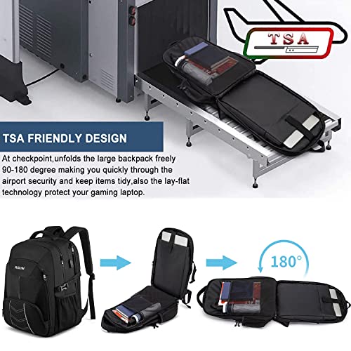 Extra Large Backpack for Men 55L,18.4Inch Travel Laptop Backpack with USB Charging Port Business Flight Approved Carry On Backpack,TSA Big Capacity Heavy Duty Computer Bag College Bookbag,Black